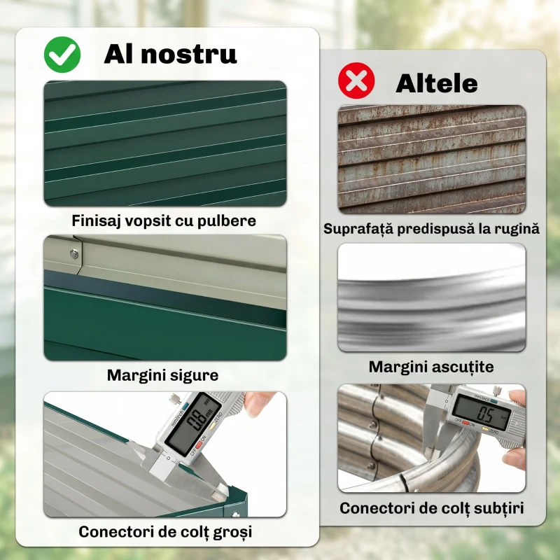 Outsunny Strat de Grădină Ridicat fără Bază, cu Strat Impermeabil, din Oțel Zincat, 120x60x30,5 cm, Verde