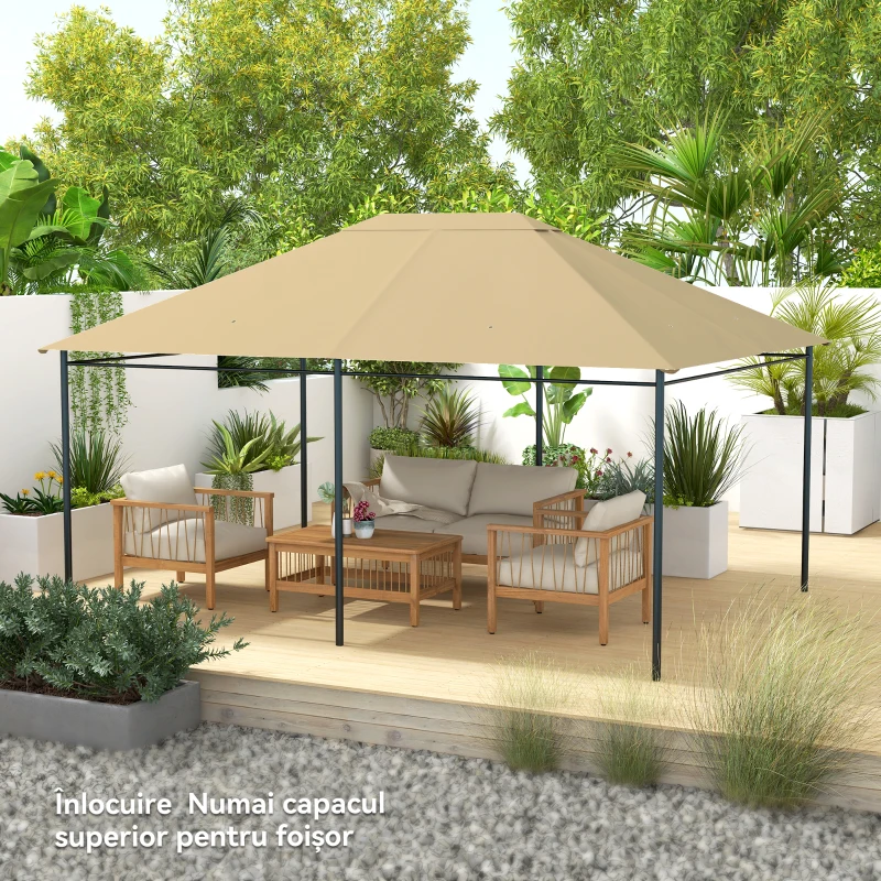Outsunny Acoperiș de Schimb pentru Foișor 4x3 m Anti UV din Poliester cu Deschidere pentru Ventilație, Cachi