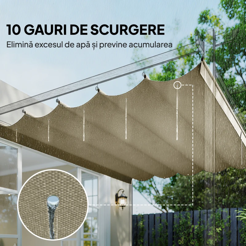 Outsunny Acoperiș de Înlocuire pentru Pergola Gazebo cu 10 Găuri de Drenaj, Husă Pergolă din Poliester Respirabil, 250x255 cm, pentru Pergola de Grădină 3x3m, Bej