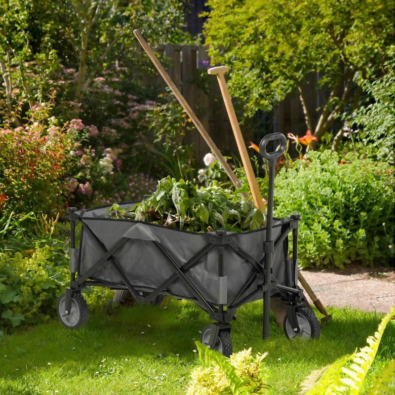 Outsunny Chariot de jardin pliable bâche amovible poignée télescopique inclinaison réglable 5 sacs 108 x 55 x 93 cm gris foncé