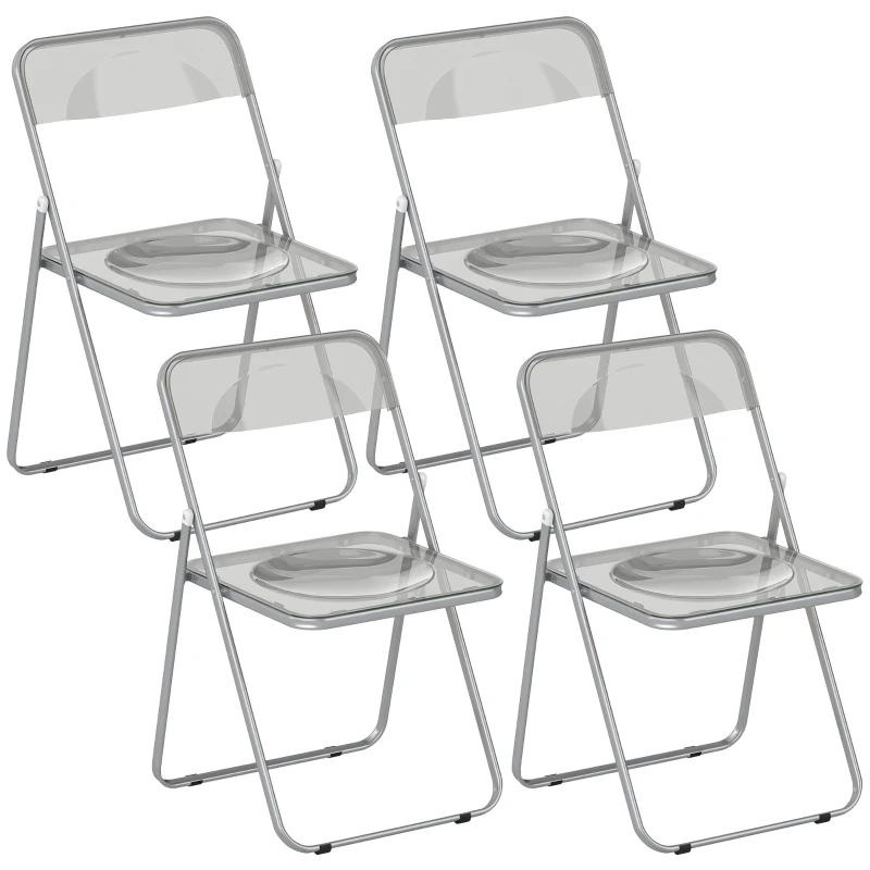 HOMCOM Set de 4 Chaises Pliantes en Acrylique, Transparentes, Gris