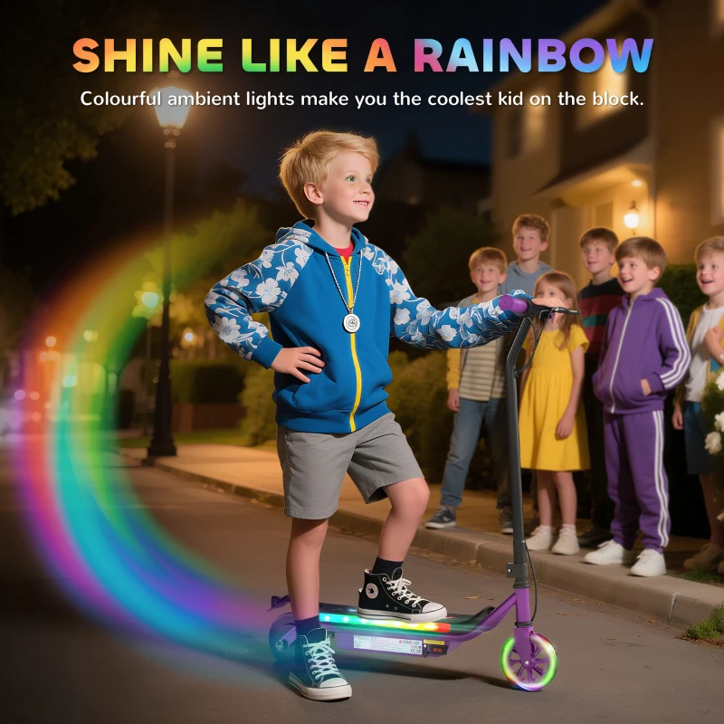 AIYAPLAY Electric Scooter for Kids Aged 6-14 Years, with Colourful Lights, Purple
