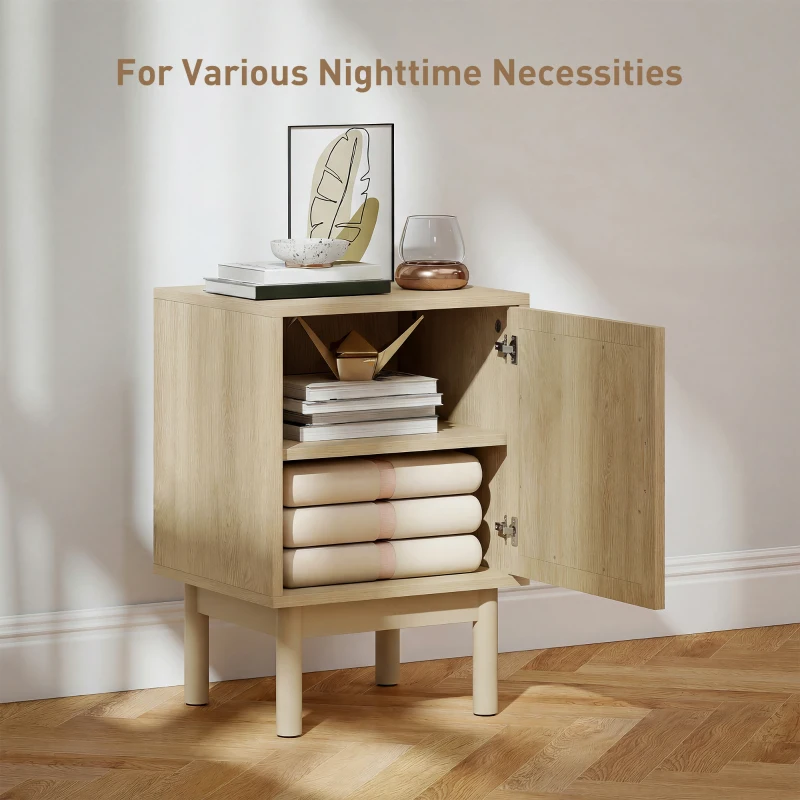 HOMCOM Rattan Bedside Table for Bedroom - Natural Wood