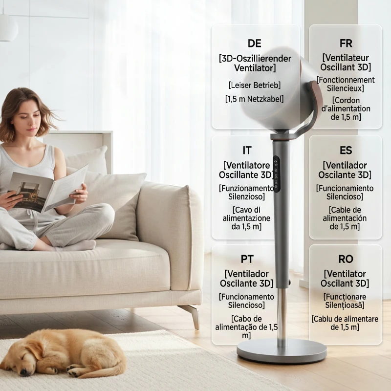 HOMCOM Ventilator de podea circulator de aer cu 12 trepte de viteză afișaj LED telecomandă 70°+90° oscilare Gri