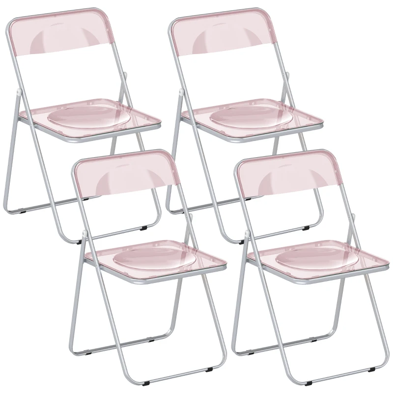 HOMCOM Lot de 4 chaises pliantes en acrylique, chaises transparentes, Rose