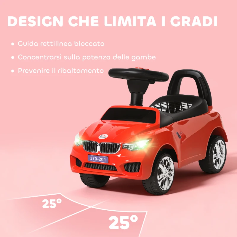 HOMCOM Macchinina per Bambini Cavalcabile con Volante, Fari e Musiche, Età 18-36 Mesi, Rosso