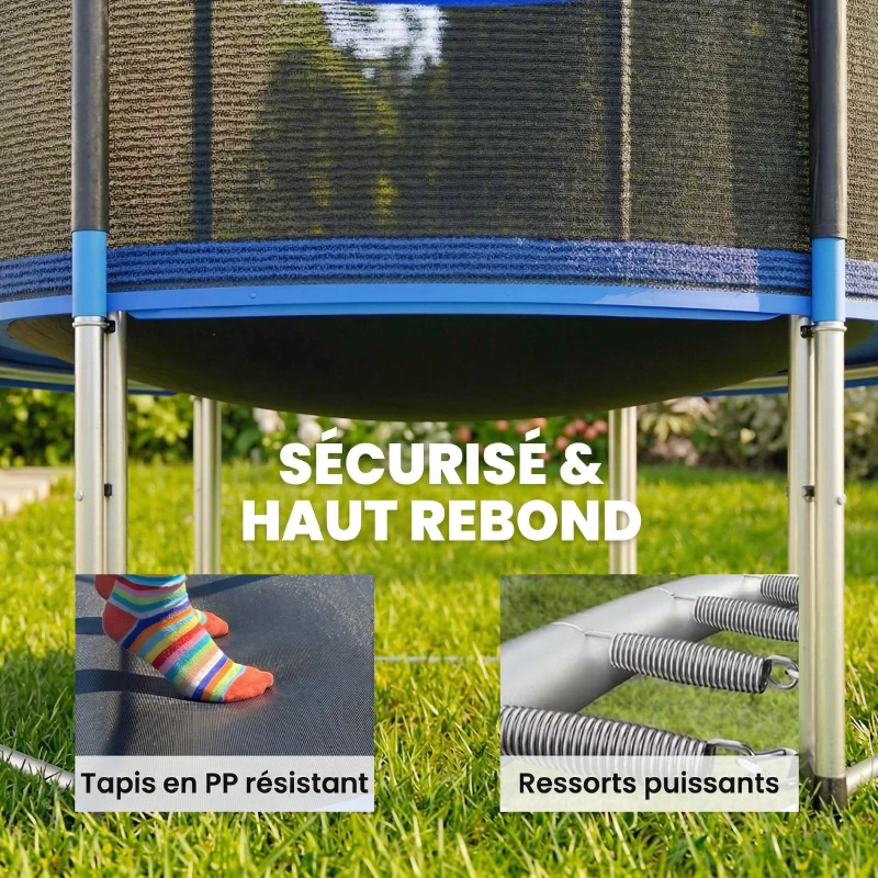 SPORTNOW Trampoline Extérieur Trampoline de Jardin Enfants et Adultes 6 Poteaux au Sol  Charge 80kg 36 Ressorts Ø183cm Bleu