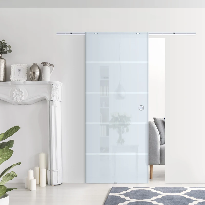 HOMCOM Glasschiebetür Schiebetür Glastür Zimmertür teilsatiniert 900 x 2050 mm