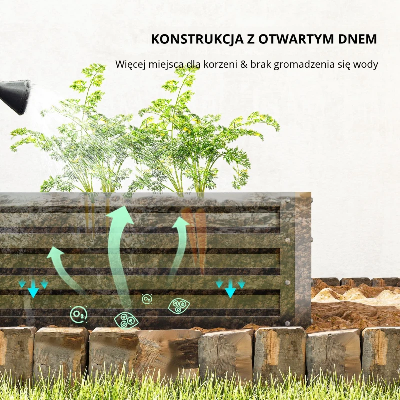 Outsunny Podwyższona grządka z pudełkiem na rośliny, odporna na warunki atmosferyczne, otwarta podłoga, ocynkowana stal, 120 cm x 60 cm x 30,5 cm, Szary