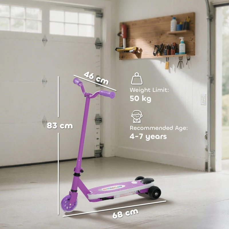 AIYAPLAY Electric Scooter for Kids Aged 4-7 Years, with Flashing LED Lights, Rear Auxiliary Wheels, Purple