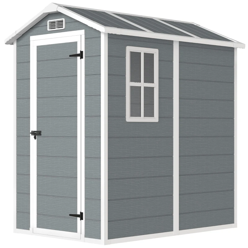 Outsunny Magazie de Grădină din Rășină cu Podea, Ușă Blocabilă și Fereastră, 1,3 x 1,8 m, Gri(m-10)