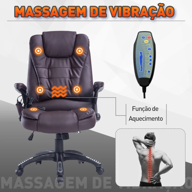 HOMCOM Cadeira de Escritório Tipo Poltrona Giratória Reclinável Cor Castanho 62x68x111-121 cm