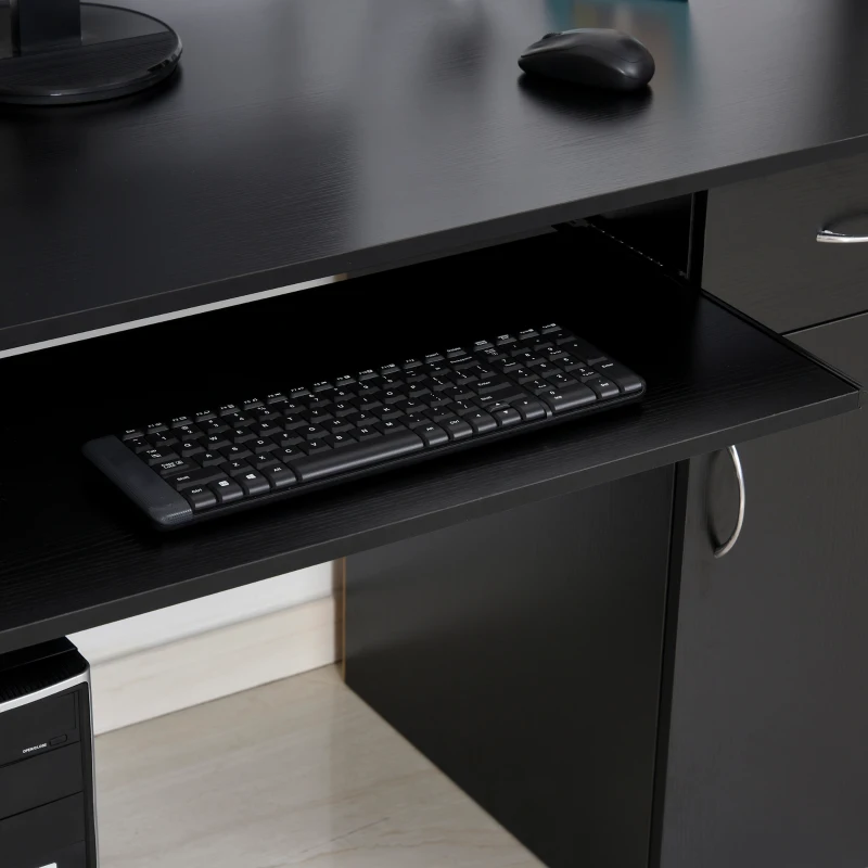 HOMCOM Secretária para Escritório com Prateleiras Abertas Gabinete Suporte para Cpu e Bandeja Removível 120x60x74 cm Preto