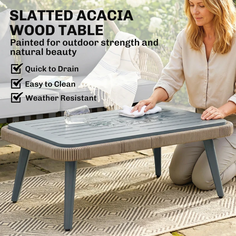 Outsunny 4 Piece Rattan Garden Furniture Set with Loveseat, Armchairs, Wood Table, Wicker Patio Conversation Set, Grey