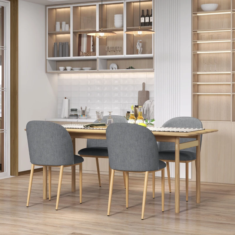 HOMCOM Lot de 4 chaises de Salle à Manger Chaise de Salon Pieds en métal Imitation Bois 50 x 58 x 85 cm Gris