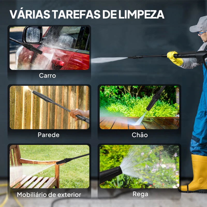 Outsunny Lavadora de Alta Pressão 1800W 150 Bar Caudal 420 L/h com Paragem Automática Mangueira de 6 m 30x27,5x76 cm Vermelho