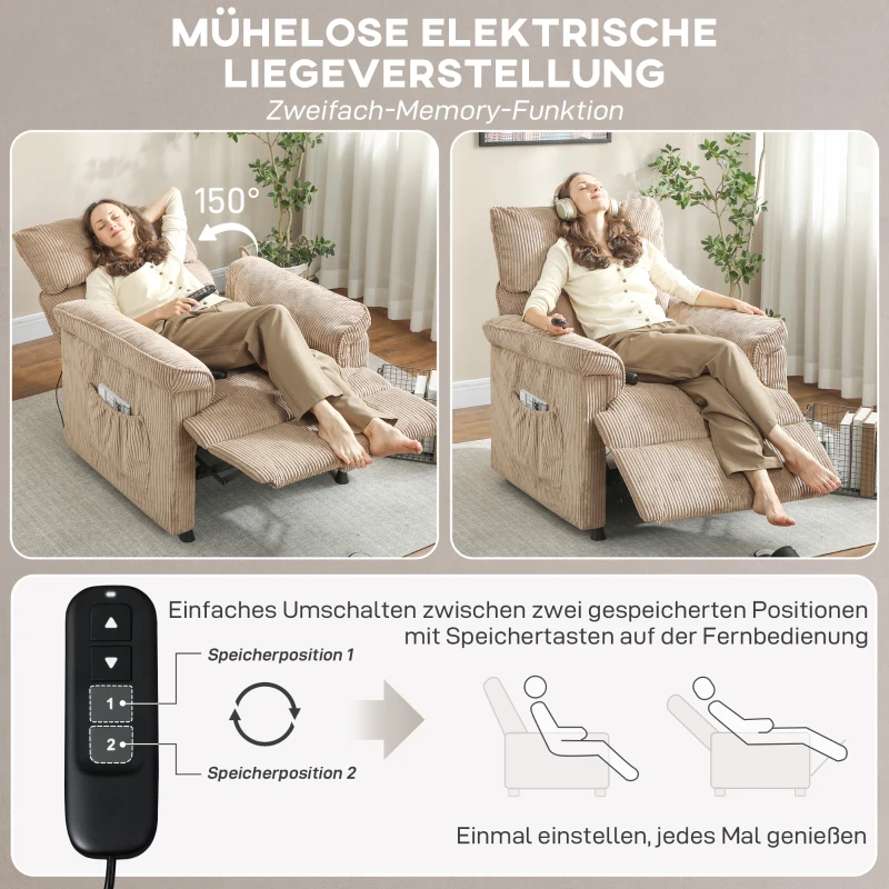 HOMCOM Massagesessel mit Vibrationsmodi, Wärmefunktion, leiser Motor, Memory-Funktion, Stahl, Stoffbezug, Braun