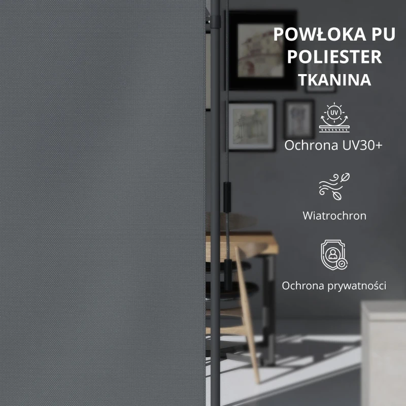 Outsunny Markiza pionowa z osłoną przeciwsłoneczną, roleta balkonowa 120 x 220-310cm, osłona balkonu z korbowym mechanizmem, odporna na warunki atmosferyczne, osłona ogrodowa, poliester, ciemnoszary