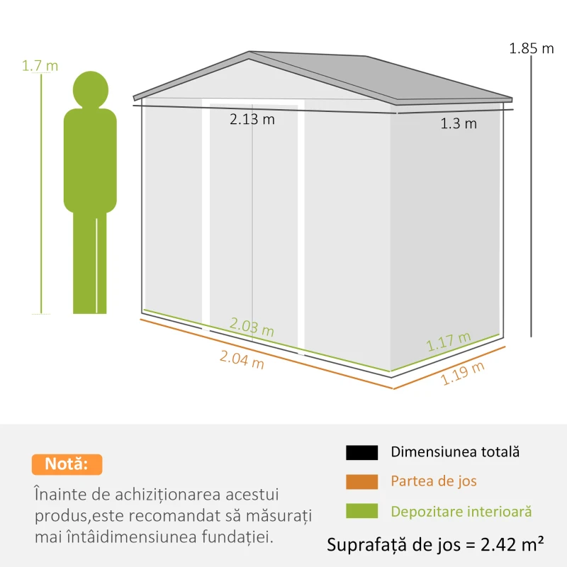 Outsunny, casuta pentru ustensile, 213x127x185cm, gri | Aosom Ro(m-15)