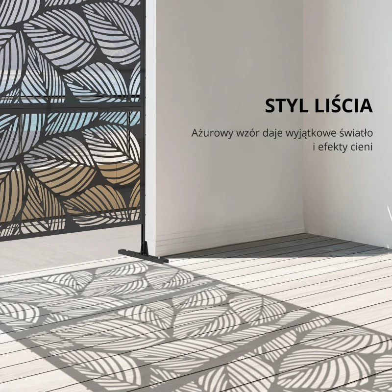 Outsunny Sichtschutz Sichtschutz Garten Gartenabtrennung, florale Muster, Metall, 122 x 45 x 198 cm, Schwarz