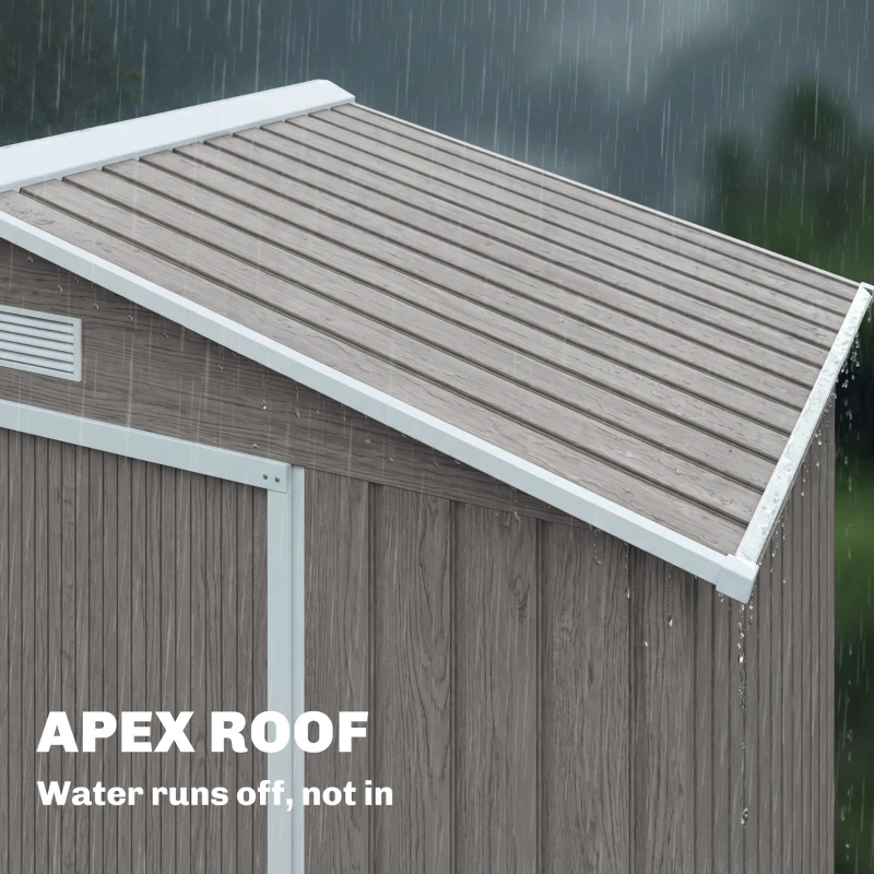 Outsunny Căsuță de Grădină din Metal cu Guri de Aerisire și Uși Duble Culisante, 2,1x1,3m, Maro Deschis(m-7)