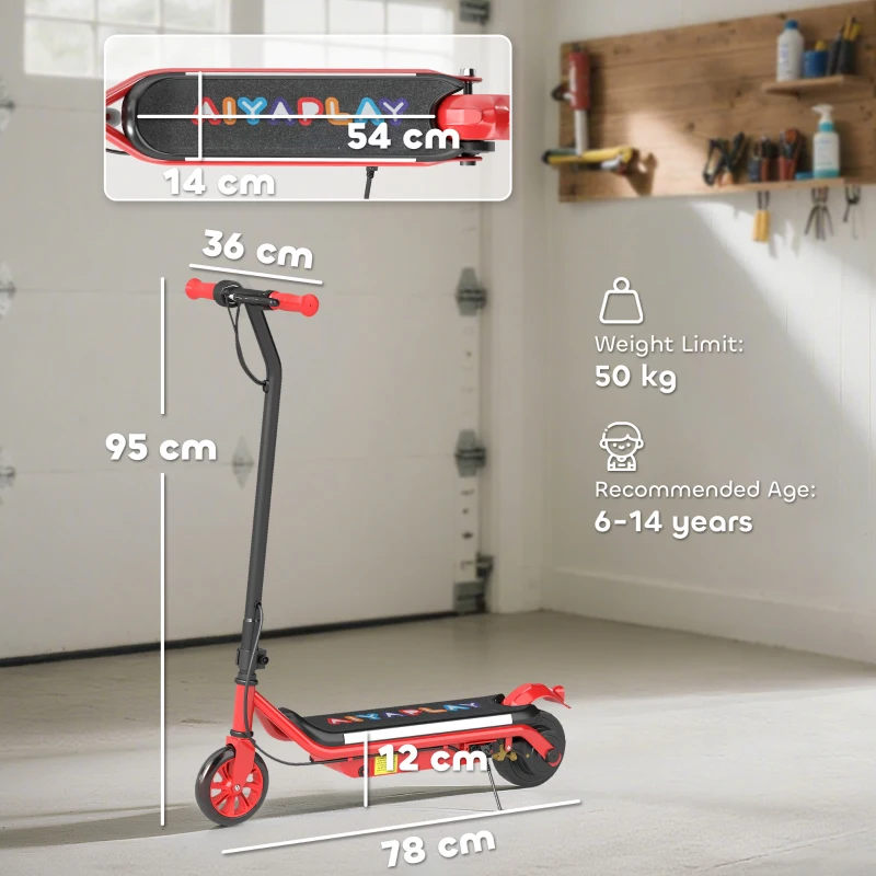 AIYAPLAY Electric Scooter for Kids Aged 6-14 Years, with Colourful Lights, Red