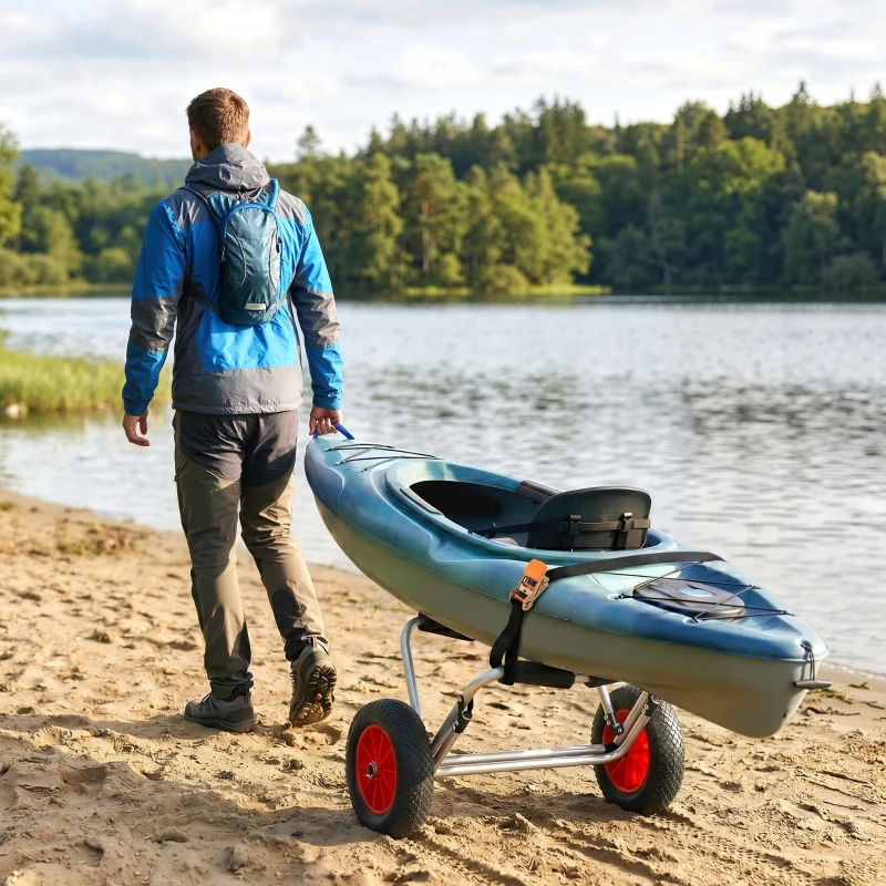 HOMCOM Chariot de transport trolley pour kayak, stand-up paddle, canoë cadre en aluminium dim. 70L x 40L x 42H cm