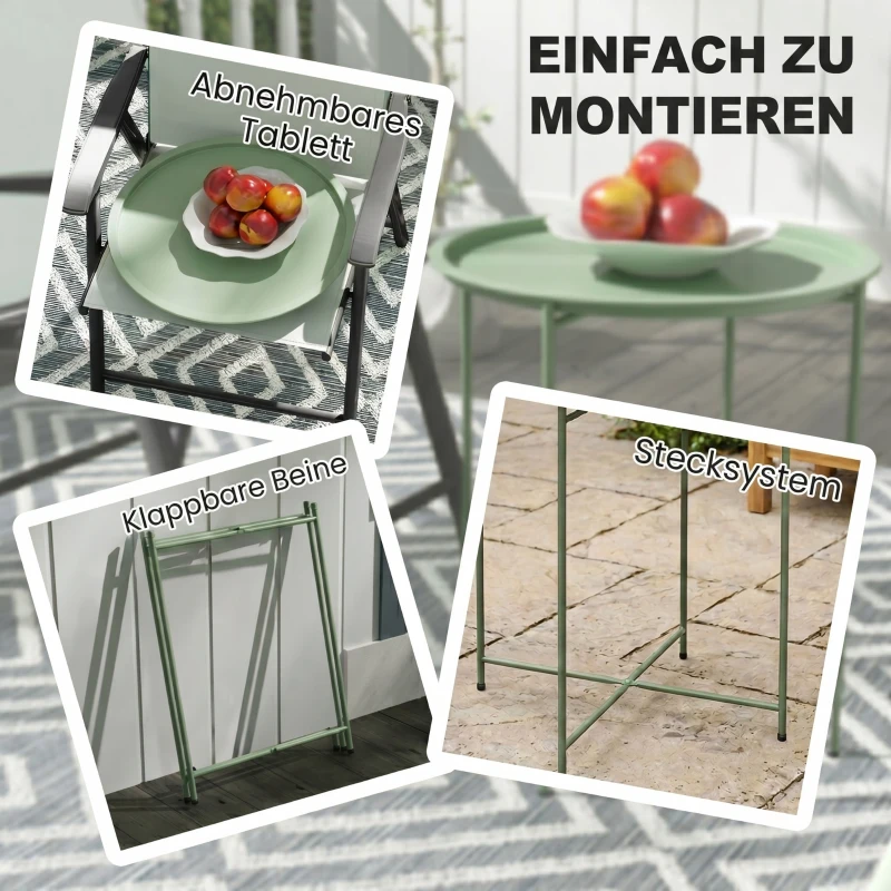 Outsunny Petite table basse ronde table d'appoint plateau amovible avec bord relevé pieds pliables en acier Ø 46 x 53 cm vert