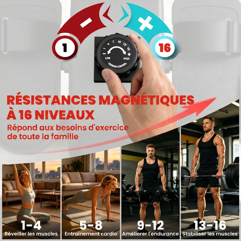 SPORTNOW Rameur Magnétique Appareil de Musculation Bluetooth Connecté Kinomap & Zwift 16 Niveaux de Résistance 135x42x72cm Rouge