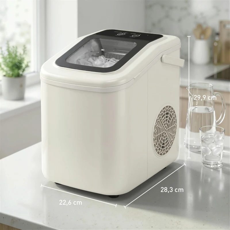 HOMCOM Draagbare ijsblokjesmachine met zelfreiniging, ijschep & mand, 12 kg/24 uur, Beige