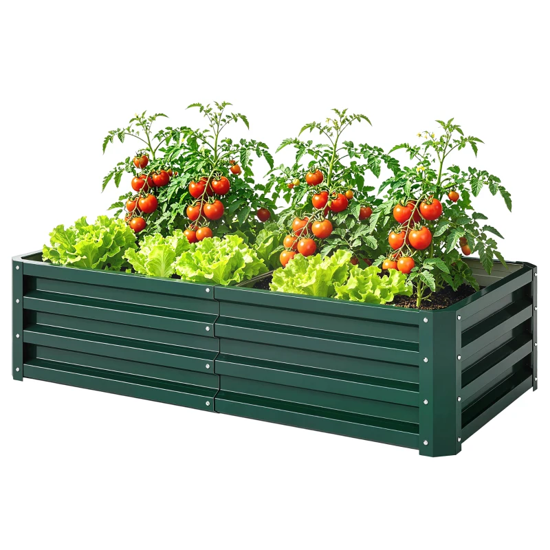 Outsunny Letto per Orto Rialzato a Fondo Aperto con Rivestimento, in Acciaio Zincato, 120x60x30.5 cm, Verde