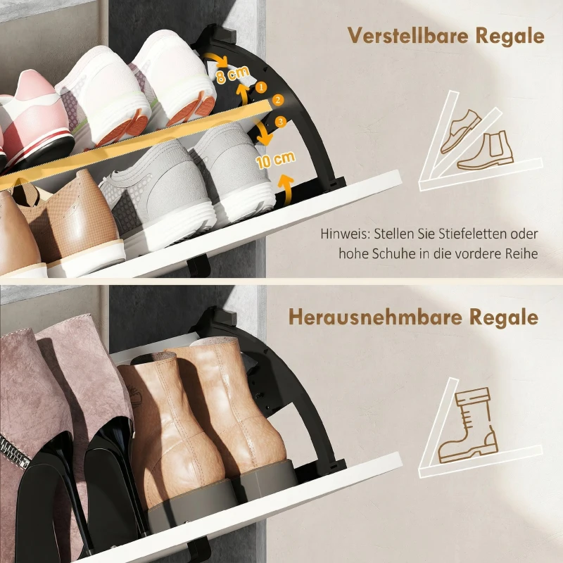 HOMCOM Meuble à chaussures 15 paires, armoire à chaussures moderne avec 2 tiroirs rabattables, 83x24x90,5cm, blanc et gris