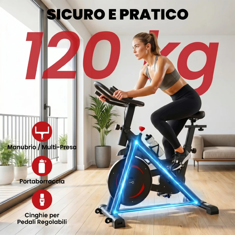 SPORTNOW Cyclette da Casa con Resistenza Magnetica, Display LCD, Porta Telefono e Portaborraccia, 111,5x52,5x114,5 cm, Nero
