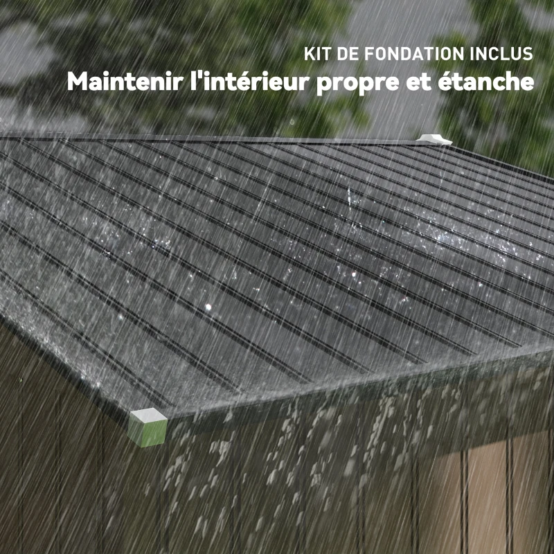 Outsunny Abri de jardin 5,4 m² 2,77 x 1,95 x 1,92 m kit de fondation porte coulissante ventilations acier galvanisé, marron