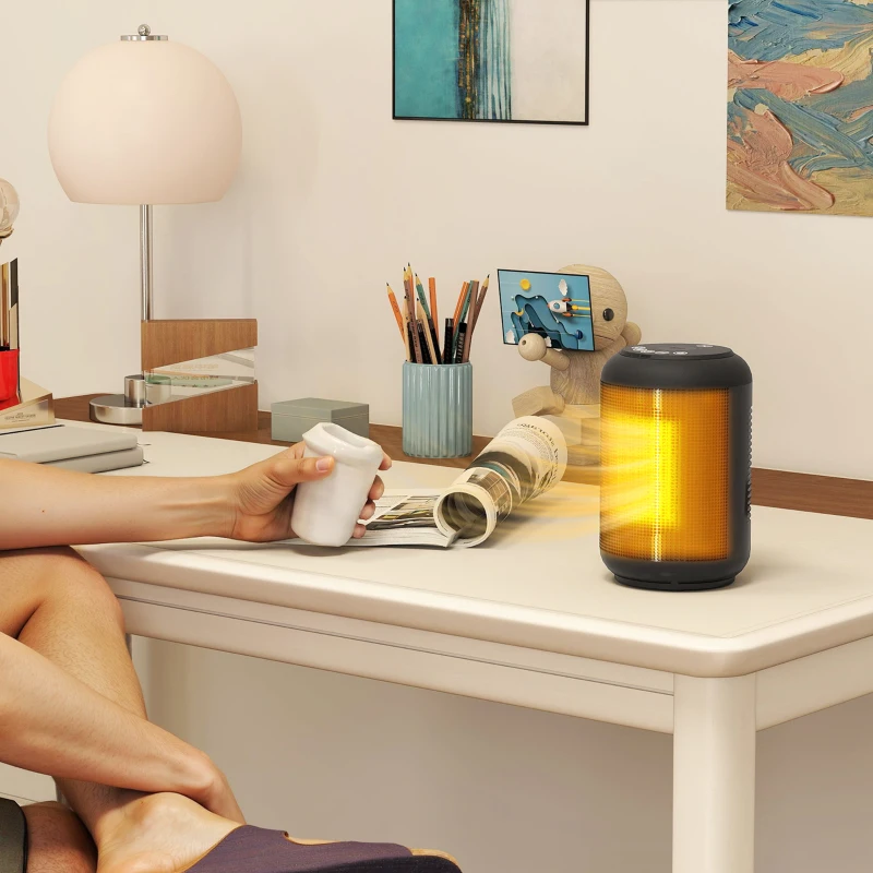 HOMCOM Riscaldatore Elettrico e Regolabile a 3 Modalità con Timer 24h, in PP e PA Ignifugo, 14x14x21.5 cm, Nero