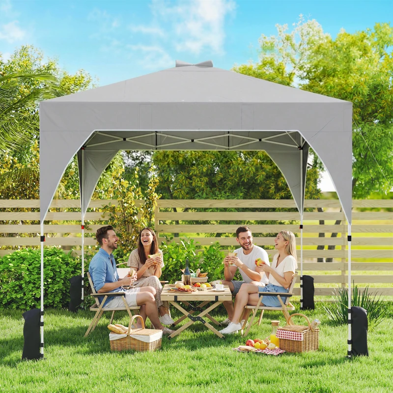 Outsunny Gazebo Pieghevole 3x3 m con Prese d'Aria, Sacchi di Sabbia e Borsa, in Tessuto Oxford e Metallo, Grigio Scuro