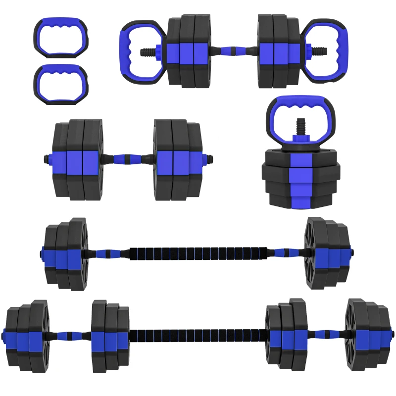 SPORTNOW Set Pesi da Palestra 6 in 1 in Plastica e Sabbia Utilizzabile come Kettlebell Manubri Bilanciere Supporto Blu