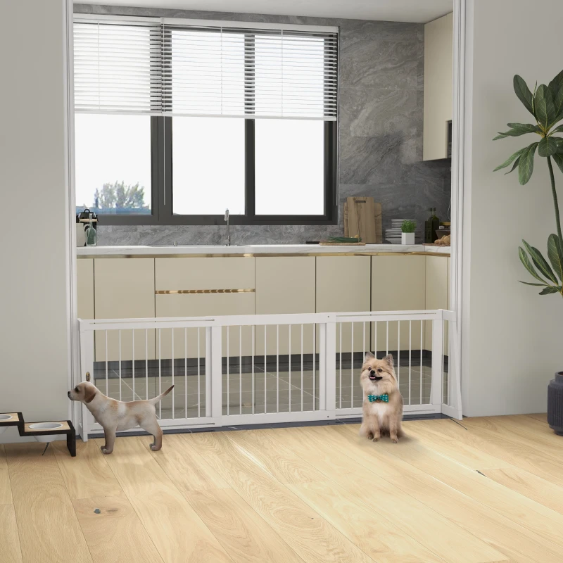PawHut Hondenhek, antislip, vrijstaand, uitschuifbaar, Houten kader, 71-190x38,5x56cm, Wit