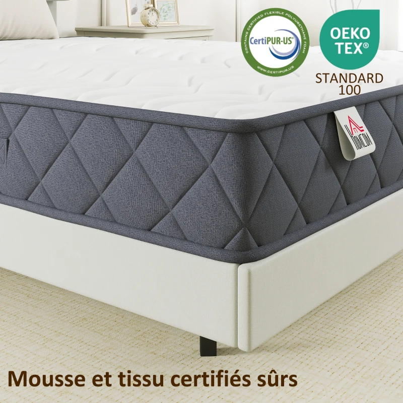 HOMCOM Matelas 90x190cm, matelas 1 personnes, mousse à mémoire de forme, 20cm d'épaisseur, certifié Oeko-Tex, fermeté moyenne