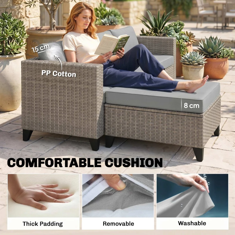 Outsunny 5-Piece Rattan Patio Furniture Set with Corner Sofa, Footstools, Coffee Table, for Poolside, Brown
