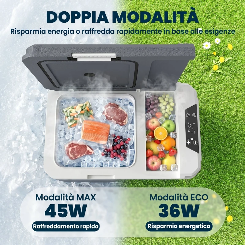 Outsunny Frigorifero da Auto Portatile 25L e Congelatore con Controllo App, 58x33x38.3 cm, Grigio