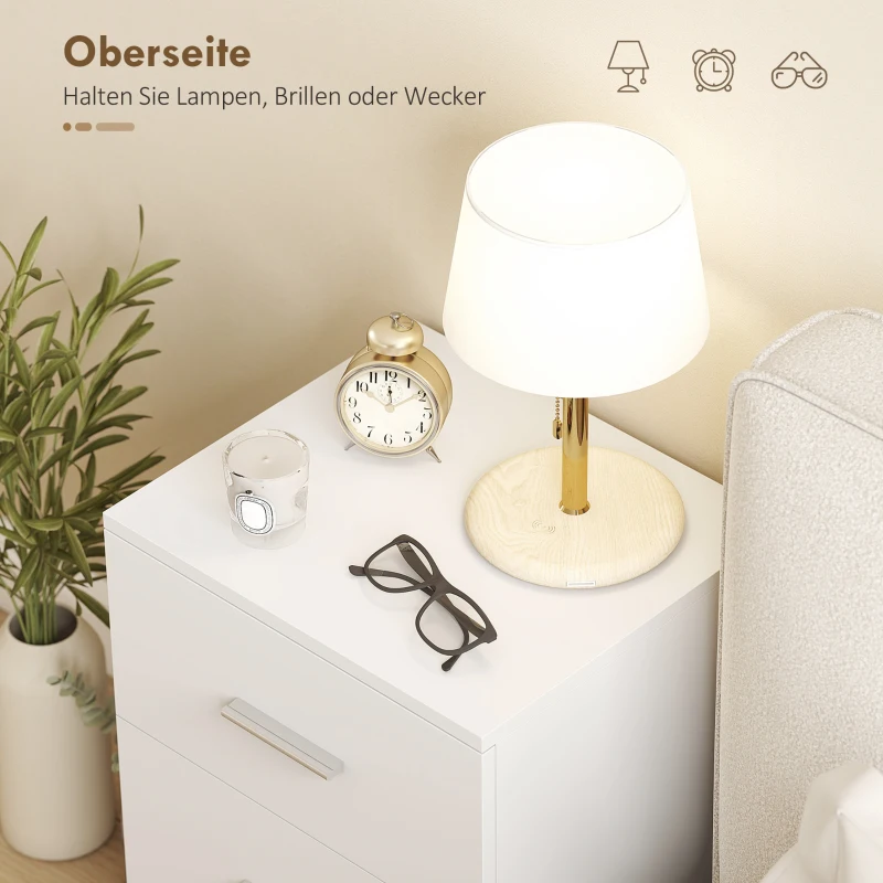 HOMCOM Nachttisch mit 3 Schubladen, Beistell-Kommode für Schlafzimmer, MDF, Weiß