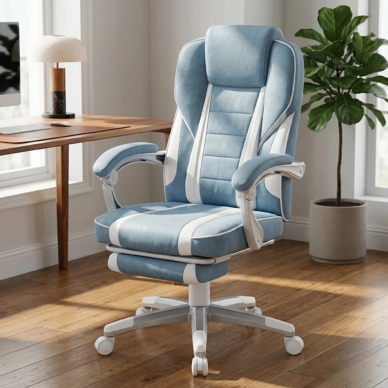 HOMCOM Chaise gaming, fauteuil gaming ergonomique avec repose-pieds, hauteur réglable, dossier inclinable, 63x63x123cm, bleu