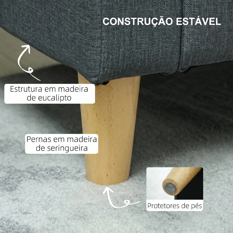 HOMCOM Sofá 2 Lugares Estofado em Linho Sintético com 2 Almofadas Espaço de Armazenamento Bolsos Laterais 135x71x84 cm Cinza Escuro
