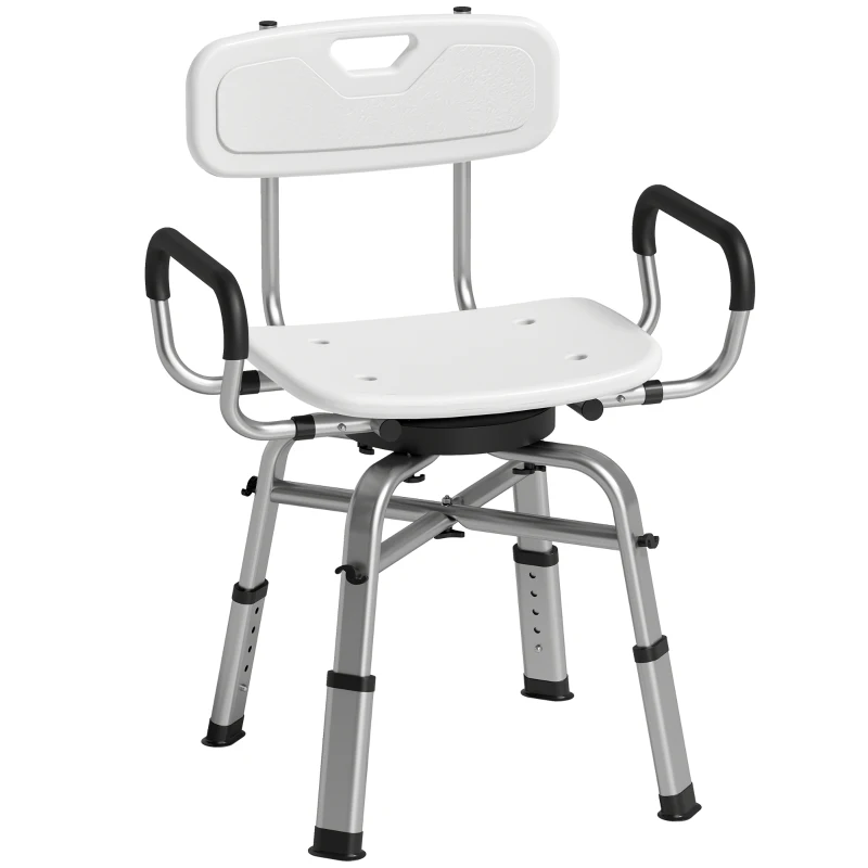 HOMCOM Chaise de Douche Pivotante à Hauteur Réglable avec Accoudoirs, Dossier, Capacité 150 kg, Blanc
