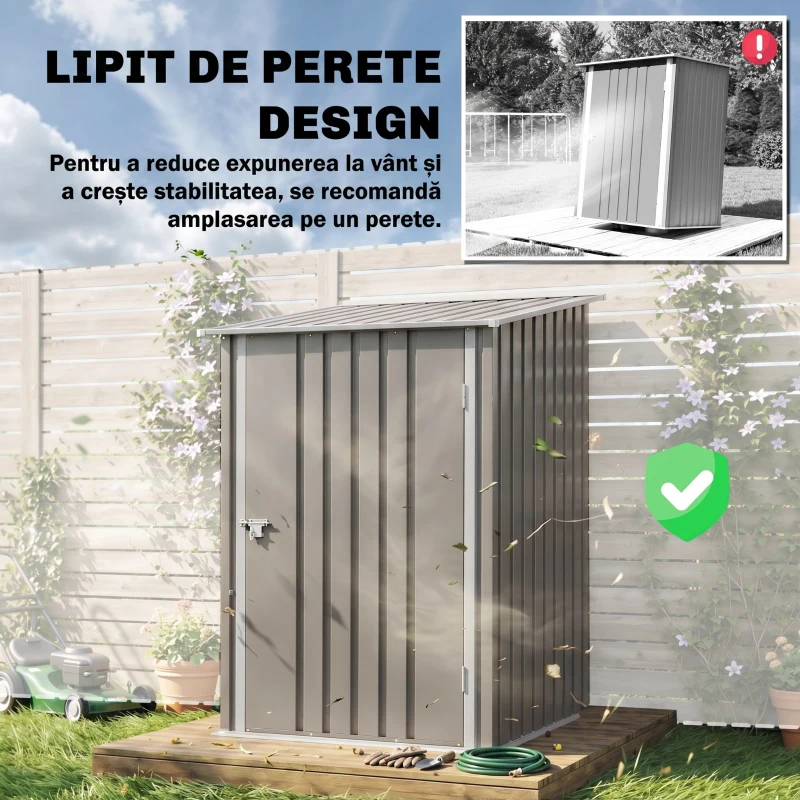 Outsunny Magazie pentru Unelte 0,92m² din Oțel Galvanizat cu Acoperiș Înclinat și Lacăt, 100x103x160 cm, Maro