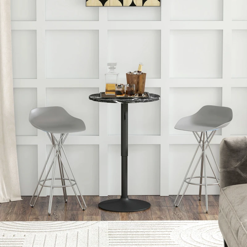 HOMCOM Bartafel voor 2 Personen, In Hoogte Verstelbaar, Marmerlook, 60 x 60 x 68-93,5 cm, Zwart
