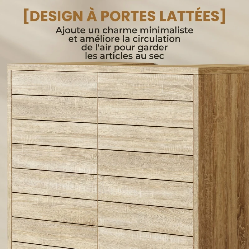 HOMCOM Meuble sous Lavabo, Découpe en Forme U, Portes à Lattes, Étagère Réglable, Ouverture par Pression, 60x30x60cm, Naturel
