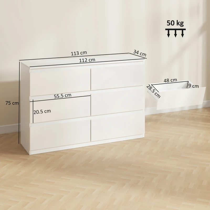 HOMCOM Comodă cu 3 sertare, mobilier modern de depozitare pentru dormitor, Alb