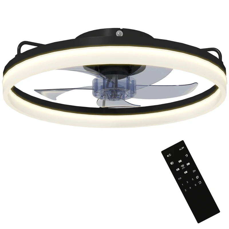 HOMCOM Ventilador de Techo con Luz LED 40 W Motor DC Reversible Mando a Distancia 6 Velocidades 3 Colores Temporizador Negro